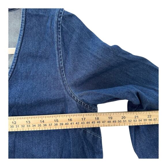 Madewell Womens Size(S) Blue Denim Ruffle Detail Cotton Blouse Top Cropped - Picture 6 of 8